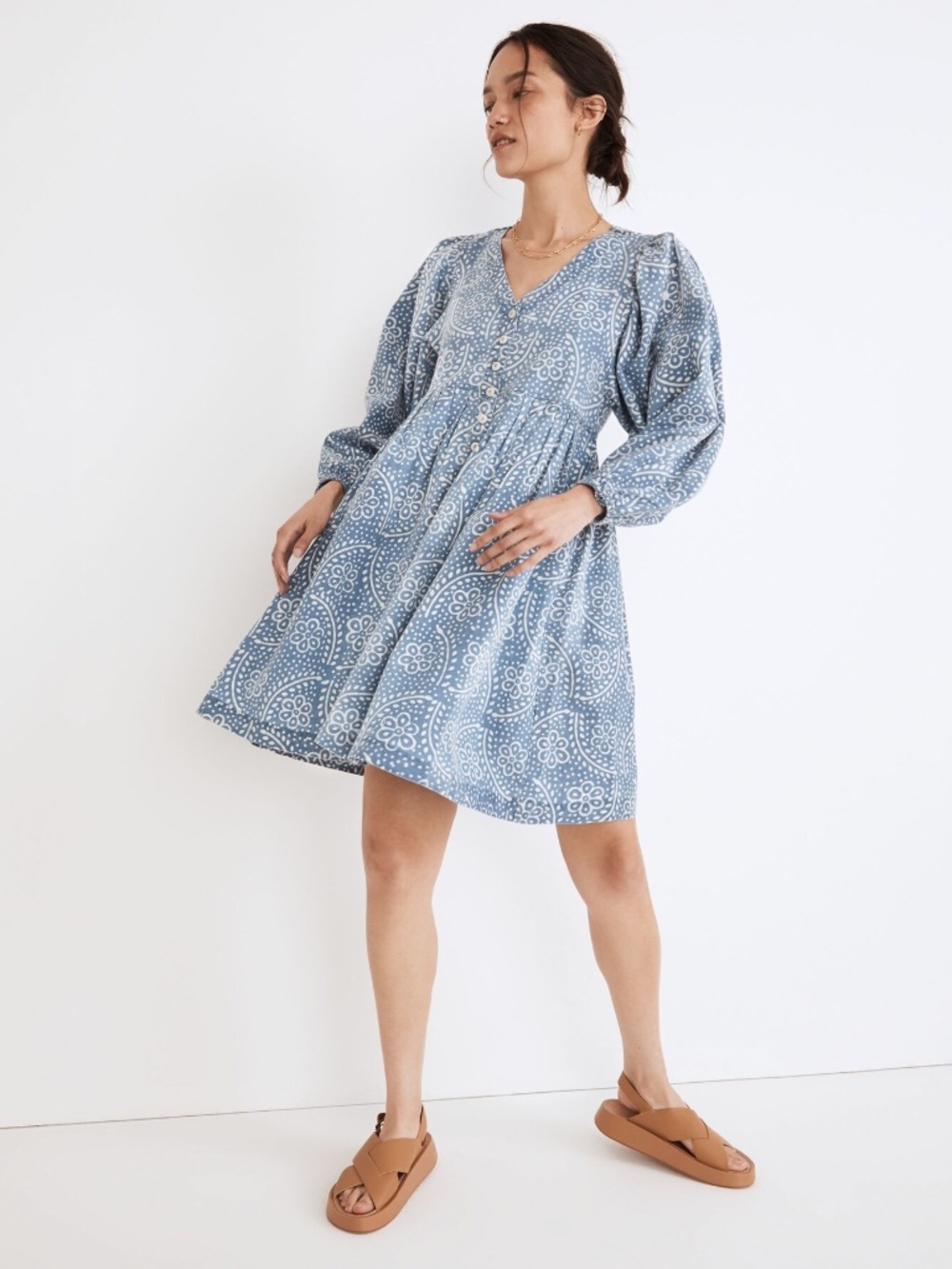 Madewell paisley batik print balloon sleeve dress size small
